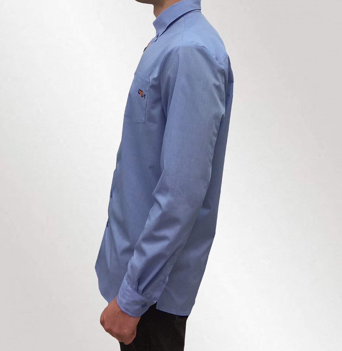 Рубашки с логотипом на заказ  - пример модели синяя рубашка с логотипом